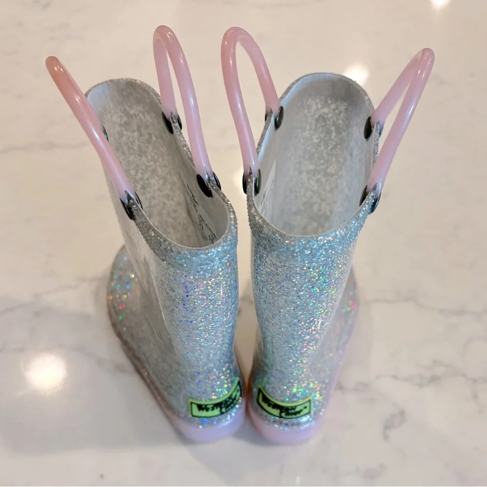 EUC Western Chief Silver Glitter/ Pink Light-Up Rain Boots (7 Toddler) - Picture 4 of 4